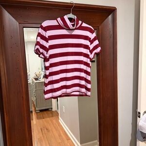 Anthropologie Maeve Striped Pink and Burgundy Short Sleeve Turtleneck size L nwt